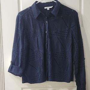 Chico's Navy Blue Textured Blouse